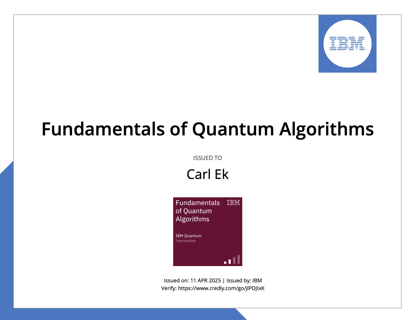 Fundamentals of Quantum Algorithms certificate