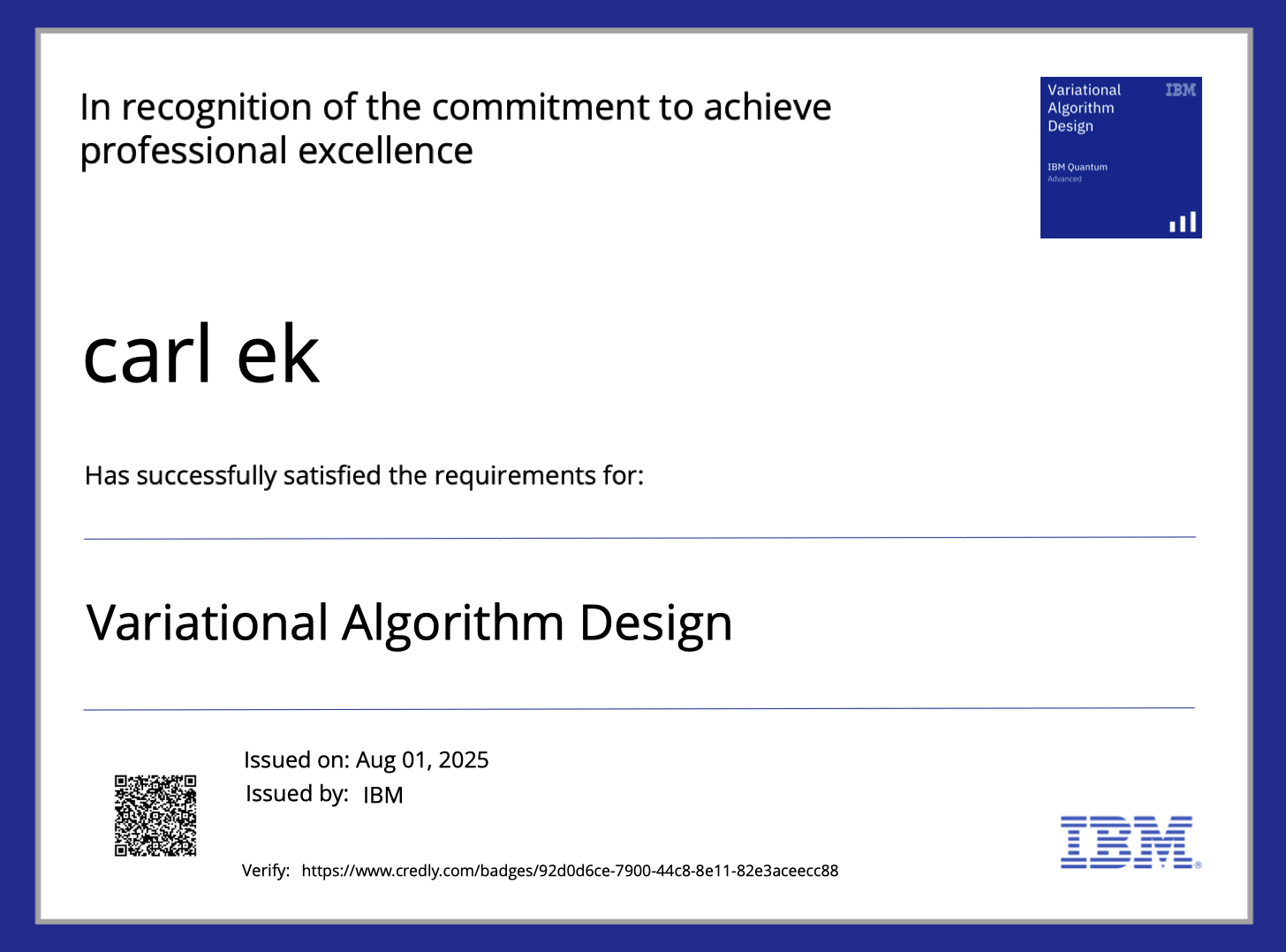 Design of Variational Algorithms certificate